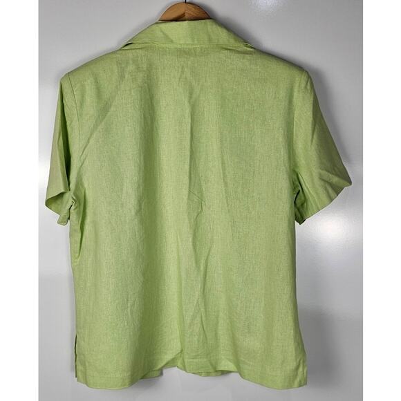 AKC VTG linen 2pc dress short sleeve jacket women's size L lime green dragon fly - Picture 12 of 16